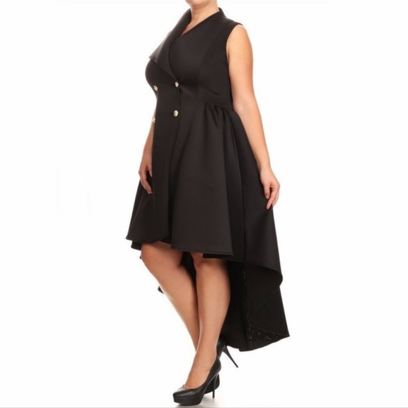 Plus Size Black Hi Low Fit Flare Maxi Dress - Picture 2 of 4